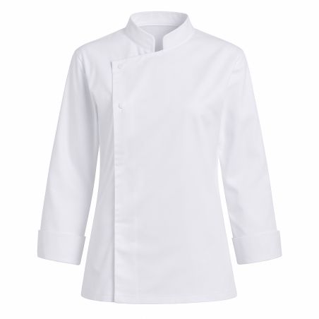 Veste de cuisine Blanche Homme Femme longues fermeture pressions poignets mousquetaires