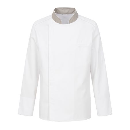 Veste de cuisine Blanche et grise respirante avec souflet