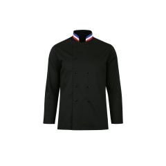 Veste cuisine noir col bleu blanc rouge