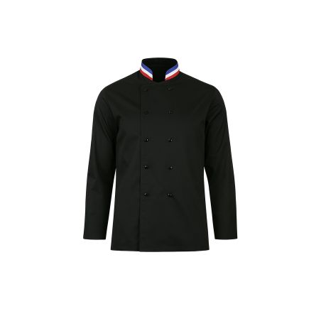 Veste cuisine noir col bleu blanc rouge