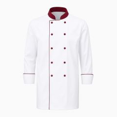 Veste cuisiner Blanche col et presions bordeaux