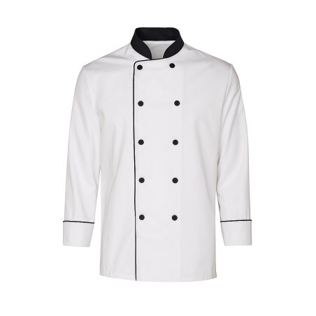 Veste cuisine Homme Blanche col et pressions noire manches longues classiques