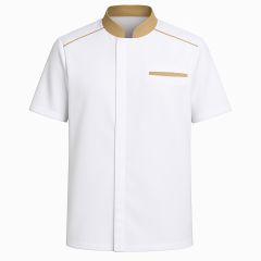 Veste de cuisine homme Manches courtes– col beige contrasté, aérations & poche