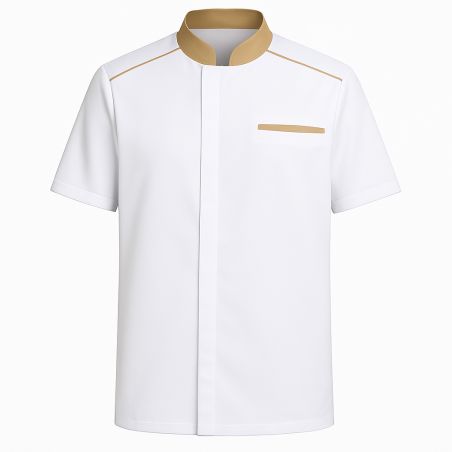 Veste de cuisine homme Manches courtes– col beige contrasté, aérations & poche