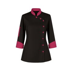 Veste cuisine femme noire et fushia