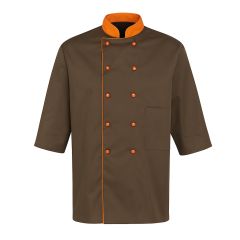 Veste cuisine Manches courtes coloris Marron col officier et pressions Orange