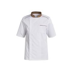 Veste de cuisine Blanche et chocolat Manches courtes avec Maille respirante