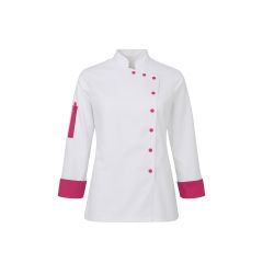 Veste cuisine femme Blanche Fushia