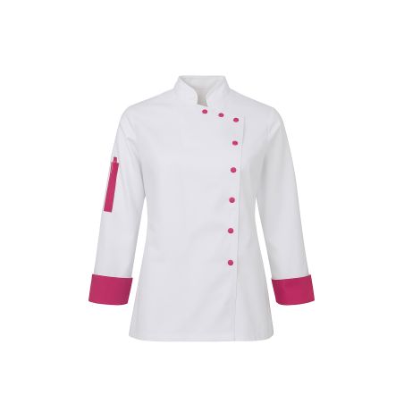 Veste cuisine femme Blanche Fushia