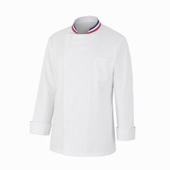 Veste cuisine prestige respirante col Bleu Blanc rouge Style MOF avec souflet