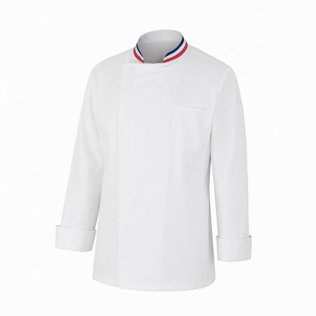 Veste cuisine prestige respirante col Bleu Blanc rouge Style MOF avec souflet