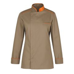 Veste patissier chocolatier marron et orange avec souflet dos