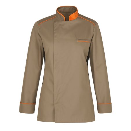 Veste patissier chocolatier marron et orange avec souflet dos