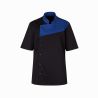 Veste cuisine plastron bleu sur fond noir manches courtes
