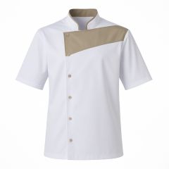 Veste patissier manches courtes Blanche plastron Beige