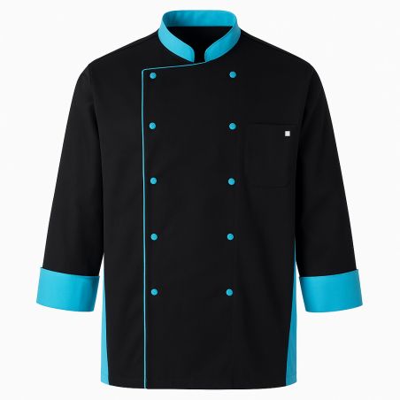 Veste de cuisine manches longues noir col Bleu