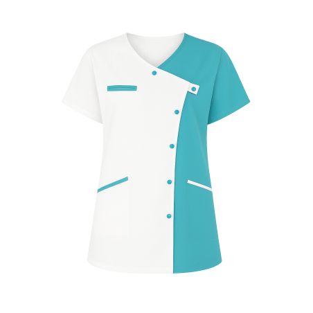 Tunique médicale fantaise fermeture croisee Blanc et turquoise