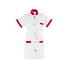 Blouse de travail Blanche et Fushia Col mao