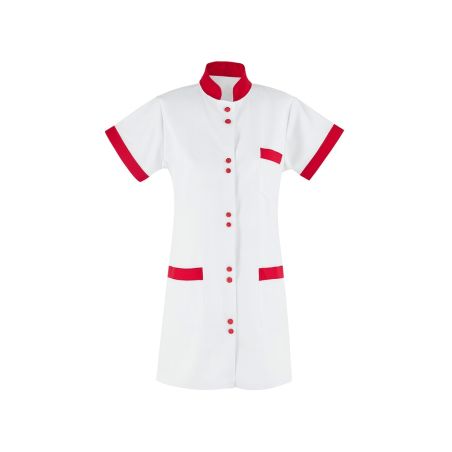 Blouse de travail Blanche et Fushia Col mao