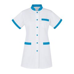 Blouse infirmiere col mao pressions turquoise