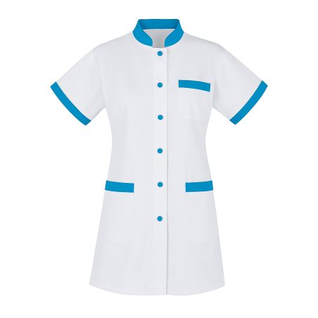 Blouse infirmiere col mao pressions turquoise