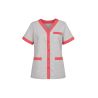 Blouse de travail Tunique Gris et fushia col V parements 3 poches