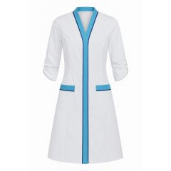 Blouse elasthane blanche finition turquoise