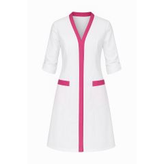 Blouse elasthane blanche finition fushia