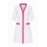 Blouse elasthane blanche finition fushia