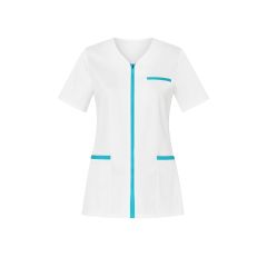 Blouse infirmiere originale Blanche turquoise avec zip