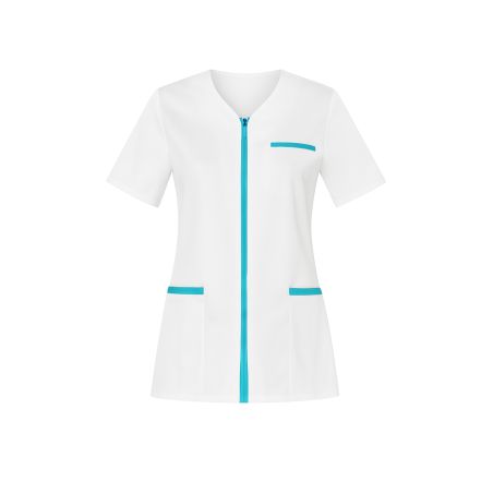 Blouse infirmiere originale Blanche turquoise avec zip