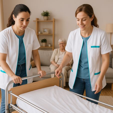 Blouse infirmiere originale Blanche turquoise avec zip