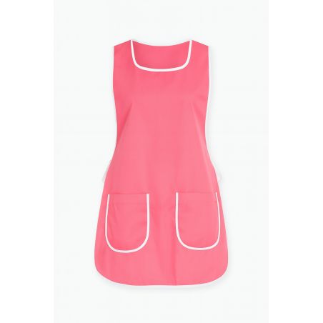 Tablier de travail chasuble Fushia liseré Blanc Polycoton 35/35 200 gr avec poches