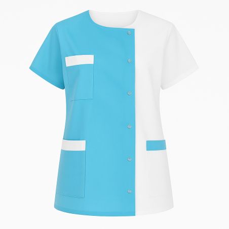 Blouse médicale courte Turquoise et Blanc