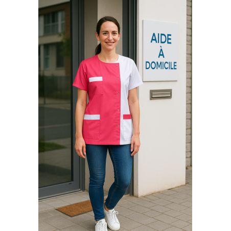 Blouse médicale courte Fushia et Blanche avec poches