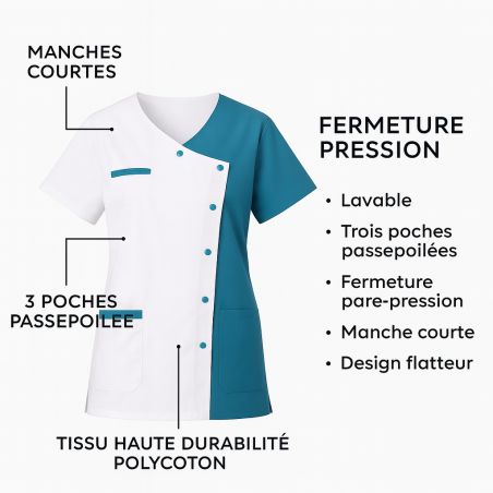 Tunique de travail asymetrique Blanche et bleu