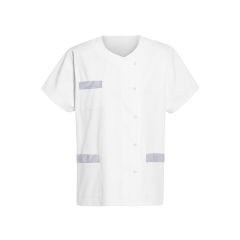 Tunique Médicale parement raye Ciel aux 3 poches sur serge Blanc