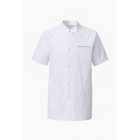 Blouse medicale Homme Courte lisere Vert sur poches poitrine