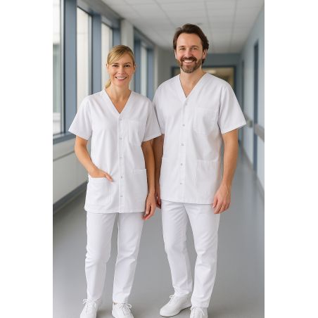 Blouse medicale Kiné Mixte Col V ouverture pressions centrale