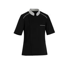 Veste cuisine noir manhes courtes col gris