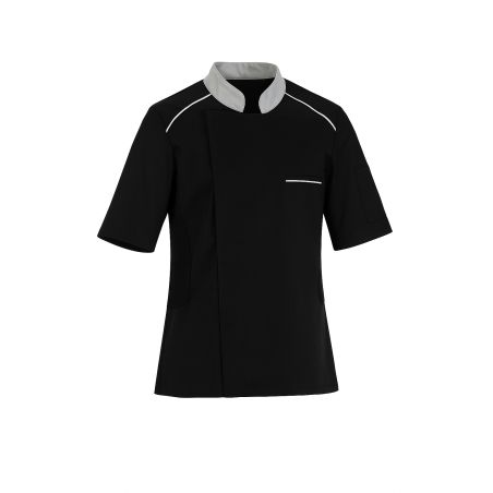 Veste cuisine noir manhes courtes col gris