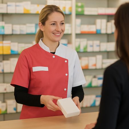 Blouse medicale col mao Blanche et fushia