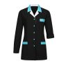 Blouse de travail femme noire col turquoise