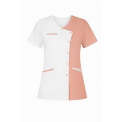 Tunique médicale femme TUN – Bicolore rose poudré et blanc – Boutons pressions – Label Blouse