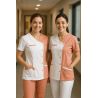 Tunique médicale femme TUN – Bicolore rose poudré et blanc – Boutons pressions – Label Blouse