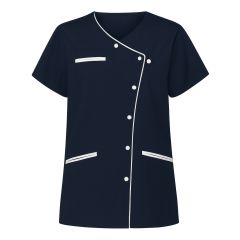 unique professionnelle femme – Marine & Blanc – Fermeture asymétrique – Label Blouse