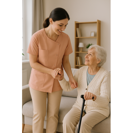 Tunique médicale femme asymétrique rose – Aide à domicile & soins