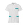 Blouse médicale homme – Blanc & Turquoise – Col officier, 3 poches