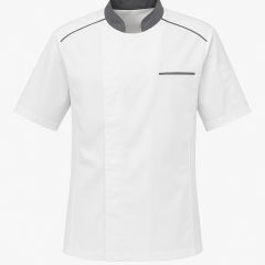 Veste de Cuisine Professionnelle Homme/Femme – Blanche & Gris – Respirante My’ Aération – Manches Courtes – Label Blouse