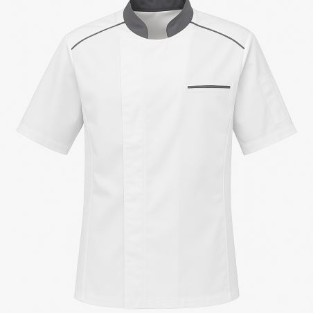 Veste de Cuisine Professionnelle Homme/Femme – Blanche & Gris – Respirante My’ Aération – Manches Courtes – Label Blouse
